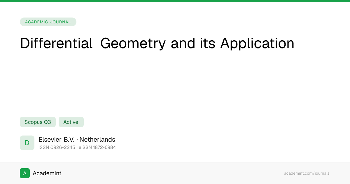 Differential Geometry and its Application — Scopus, ABDC & Indexing ...