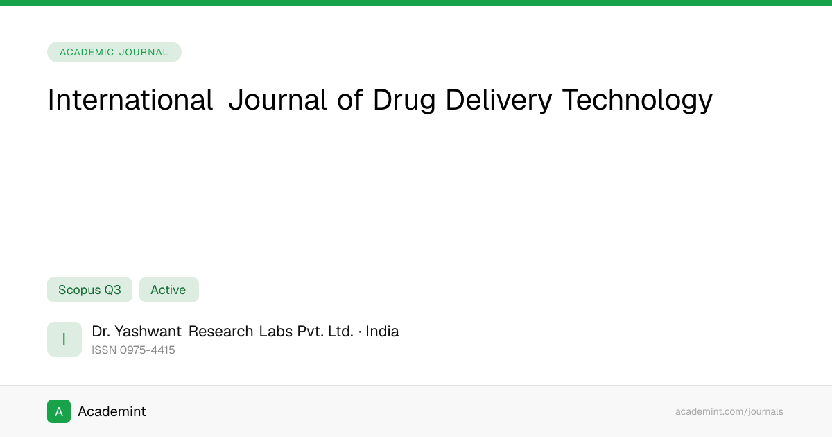 International Journal of Drug Delivery Technology — Scopus, ABDC ...
