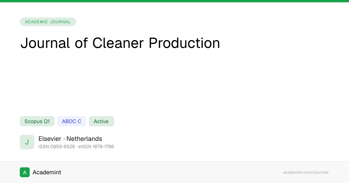 Journal of Cleaner Production — Scopus, ABDC & Indexing Verification ...